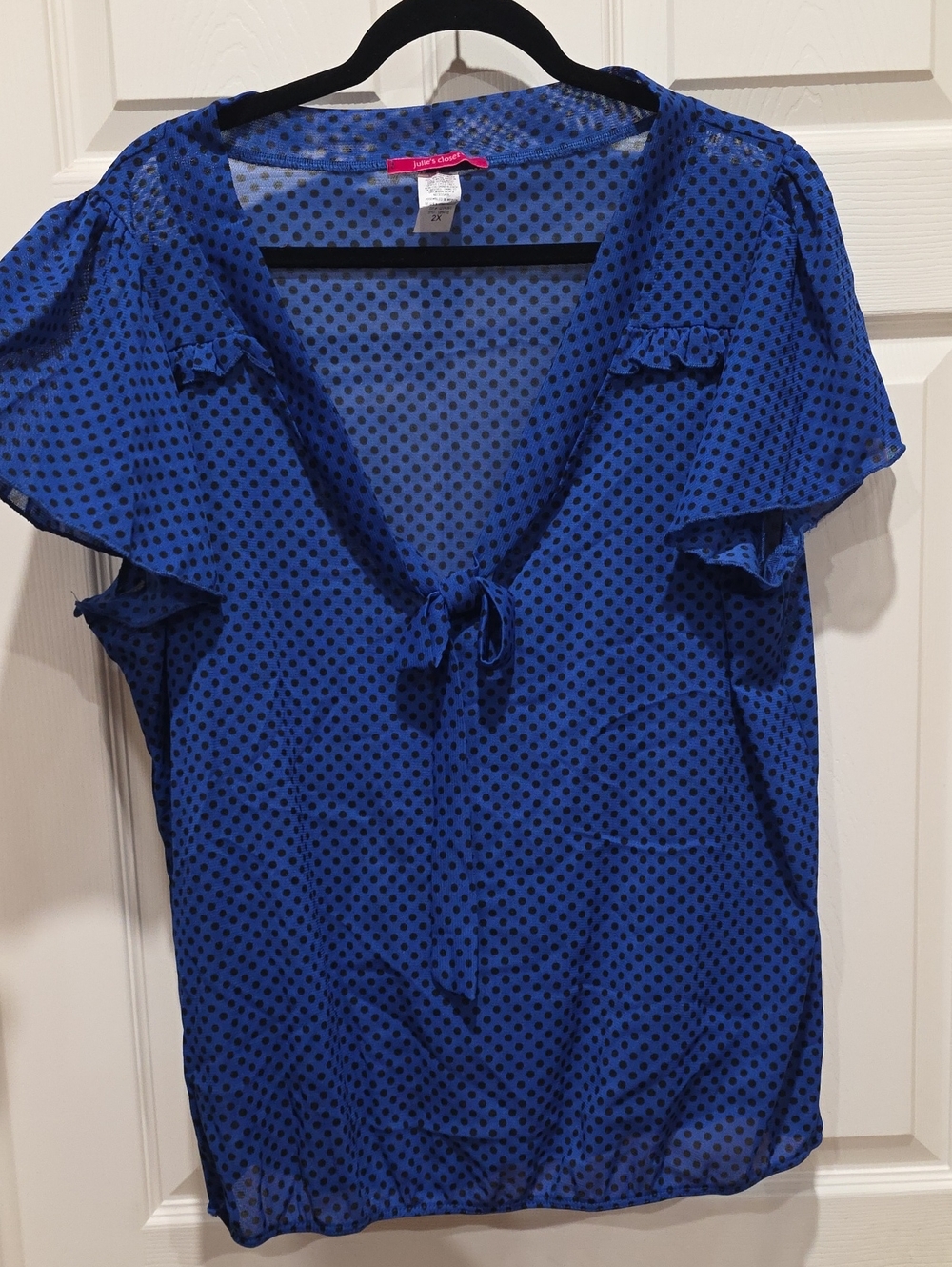 Source Unknown Royal Blue Polka Dot Tie-Front Blouse